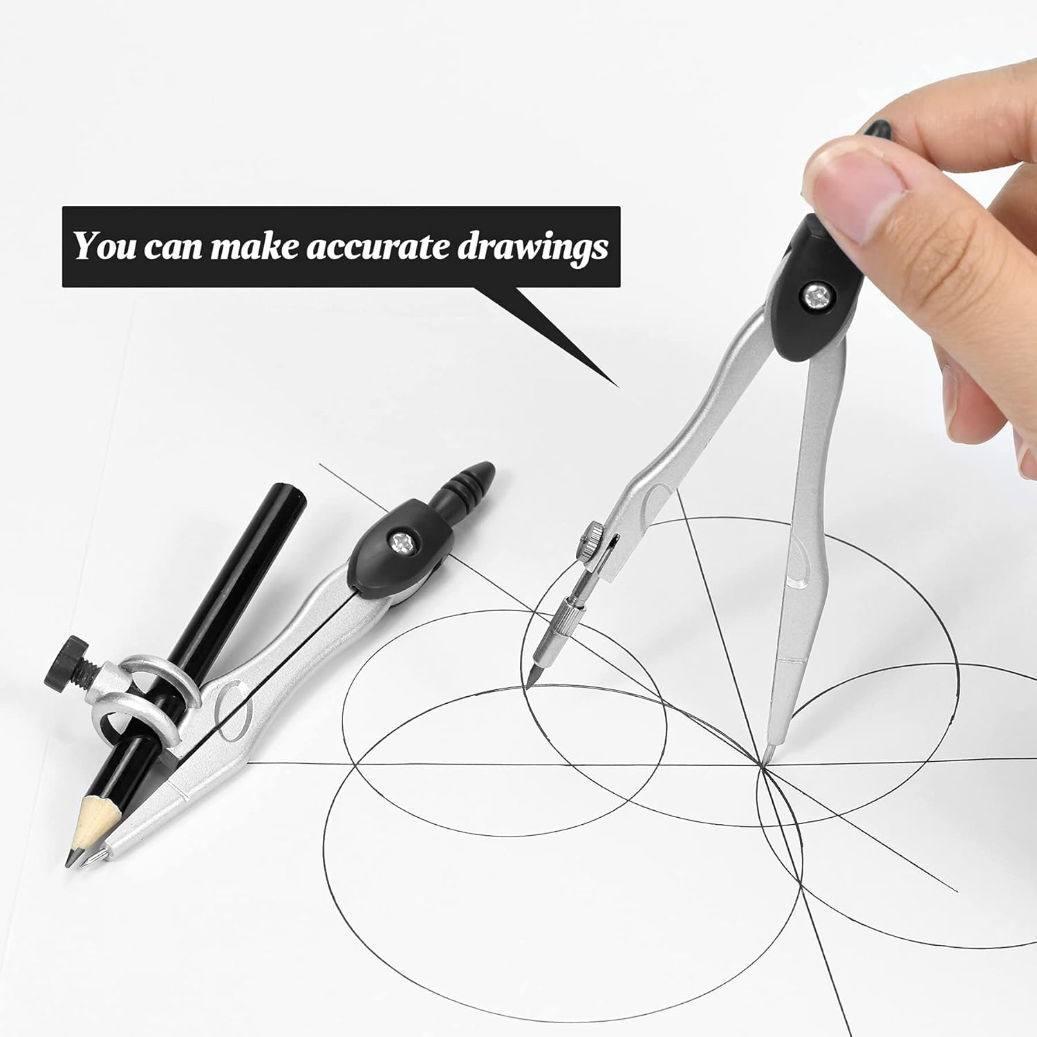 Math Geometry Kit Sets 10 Piece Student Supplies with Shatterproof Storage Box,Includes Rulers,Protractor,Compass,Eraser,Pencil Sharpener,Lead Refills,Pencil,For Drafting and Drawings（Black） - Black image number 2