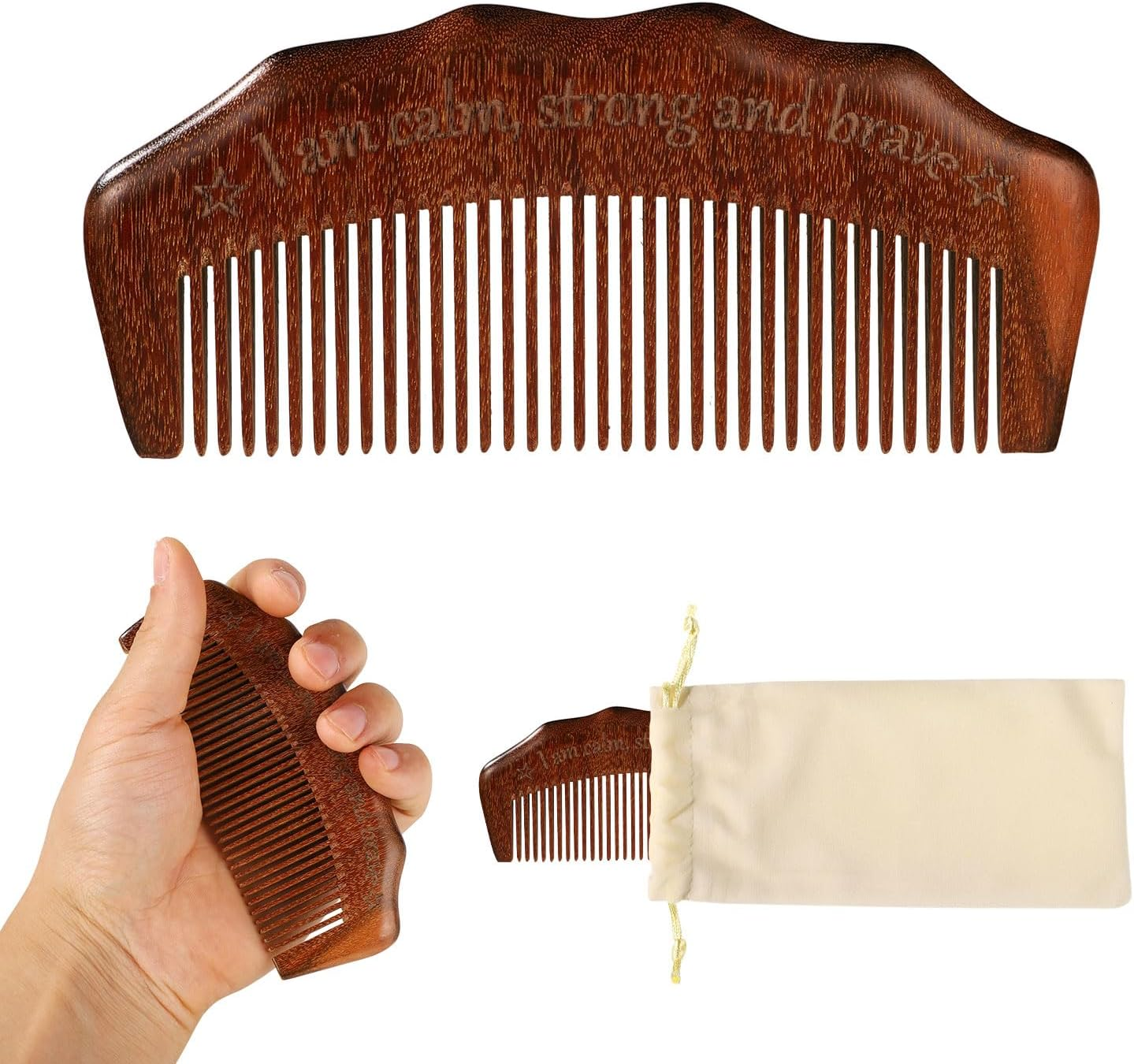 Wooden Hair Comb, Wood Birthing Comb I Am Calm Strong and Brave Comb Labor Pain Comb Childbirth Combs Labor Comb Wooden Pregnancy Comb for Women Natural Birth Essentials Gifts image number 6