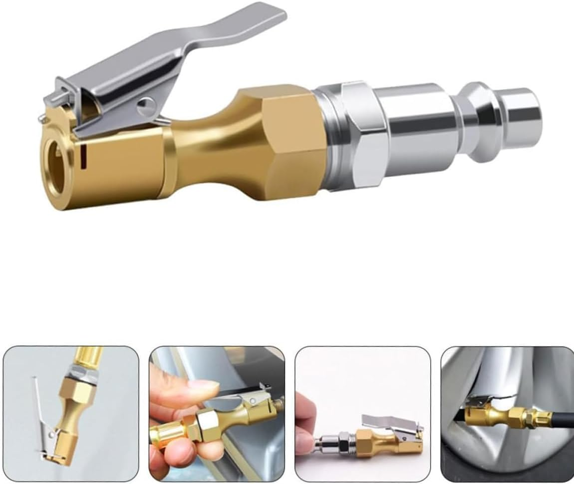 Heavy Duty Brass Lock-On Air Tire Chuck, Open Flow Design with Clip Adapter, 1/4" FNPT for Tire Inflators, Air Compressors, Pressure Gauges and Vehicle Inflator Pump Accessories Tool image number 6