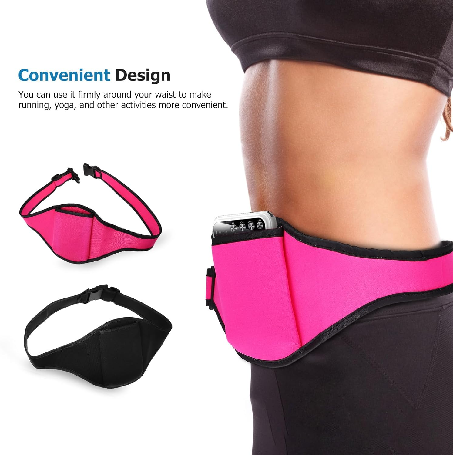UPKOCH 2Pcs Neoprene Microphone Belt Packs - Black & Pink, Detachable Waist Bags for Running, Fitness, Yoga, and Performance, Secure Storage for Mic, Cards, Keys, and More image number 2