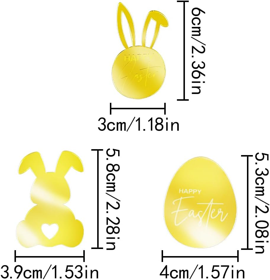 HAIKING Easter Cupcake Toppers, 9 PCS Plastic Mirror Engraved Cupcake Decorations for Easter Day, Party Supplies, DIY Craft (3 Styles) image number 5