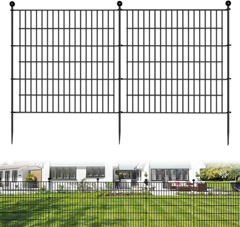 Springup No Dig Garden Fence for Outdoor Yard Decorative Animal Barrier Fencing Rustproof Metal Wire Panel Border for Dog Rabbits and Patio Ground Stakes (K21- Black, 20 Panels - 14.72M(L) X 81Cm(H))