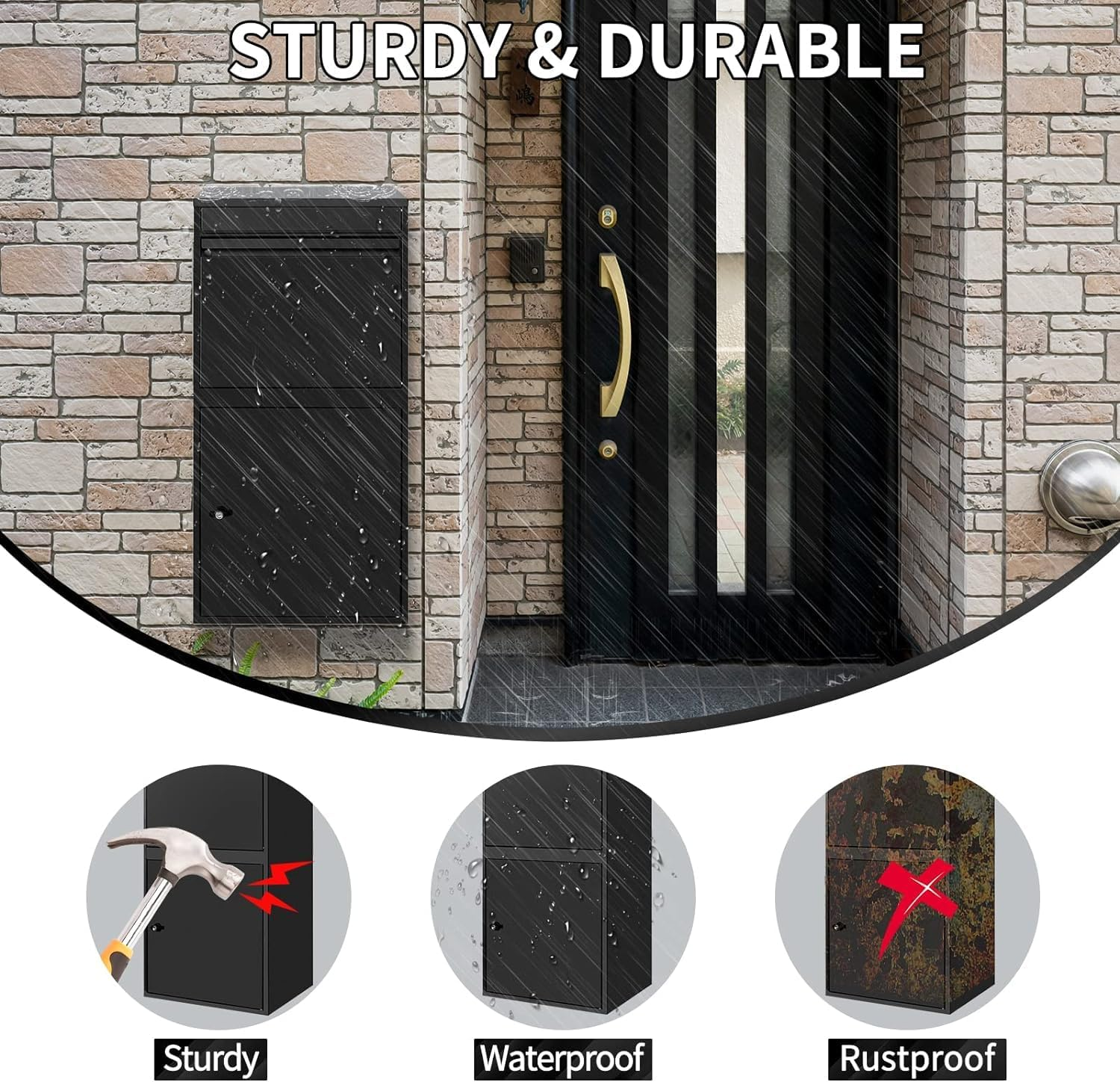 GROZY XL Package Delivery Box, Extra Large Galvanized Steel Parcel Drop Box for Outside, Parcel Mailbox with Secure Storage Compartment, for Outdoor Porch, Curbside, Black image number 5