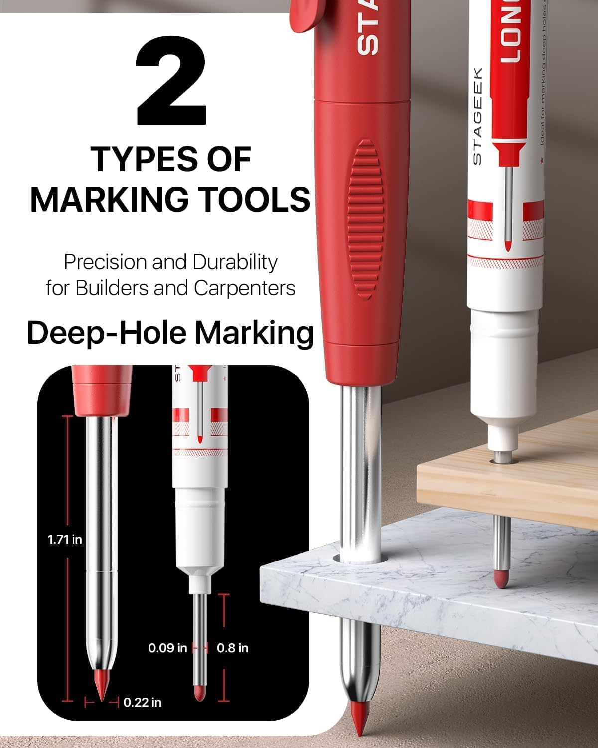 22 Pack Mechanical Carpenter Pencil Set with Sharpener, Automatic Center Punch, Carbide Scribe Tool, Eraser and Deep Hole Marker Pen, Heavy Duty Construction Pencil for Architect-With Pouch