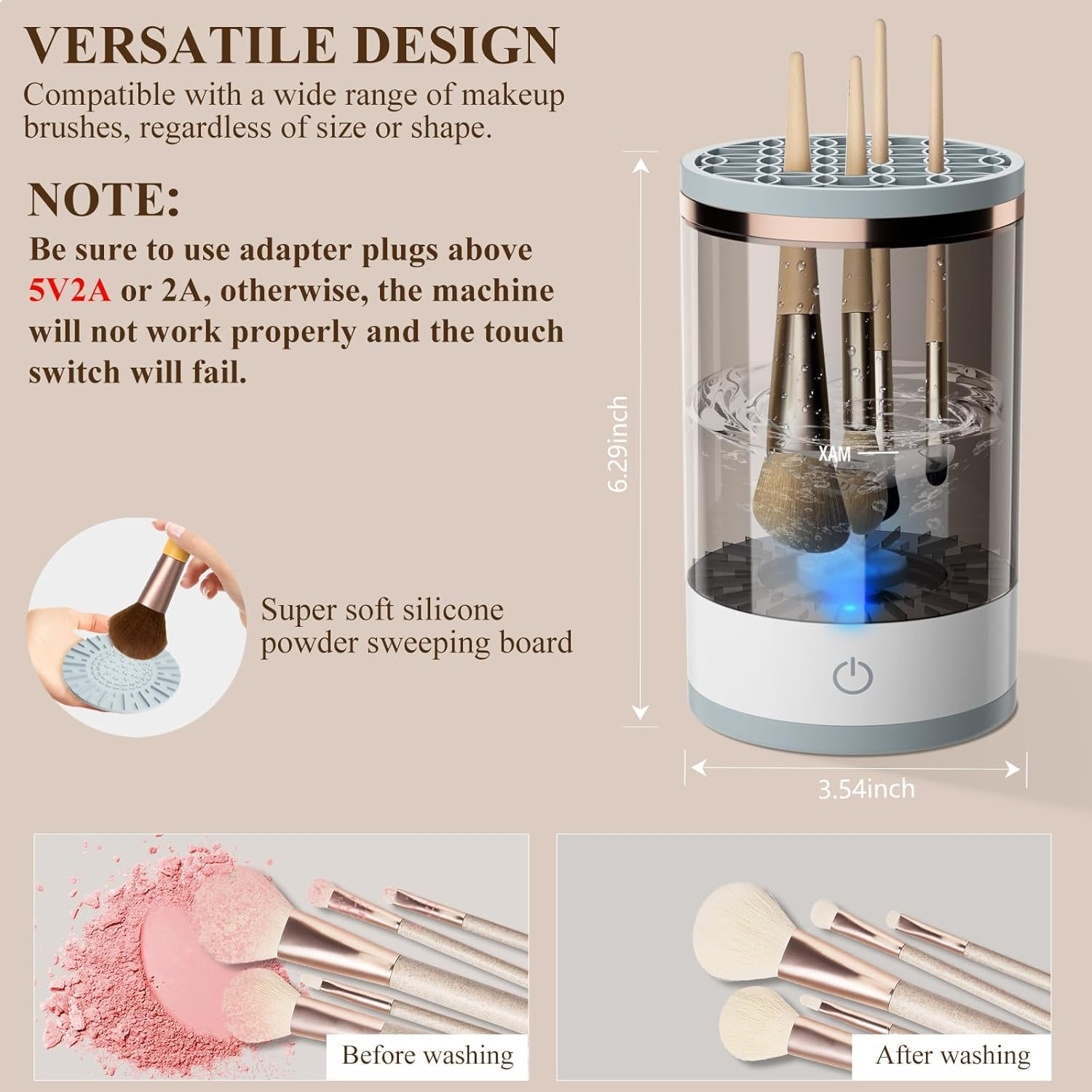 Electric Makeup Brush Cleaner, Cosmetic Brush Cleaner, Upgraded Electric Makeup Brush Cleaner with Brush Clean Mat, Automatic Spinning Makeup Brush Cleaner for All Size Makeup Brush image number 3