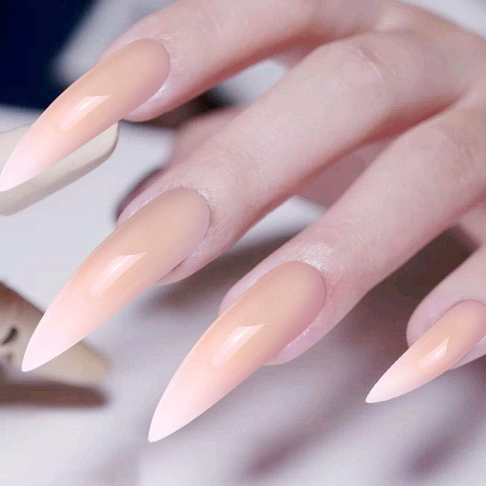 Allstarry 120Pcs Extra Long Ombre French Fake Nail Natural Nude Stiletto Press on Nails Full Cover Artificial Wedding Party Manicure Nail Tips for Women and Girls image number 3