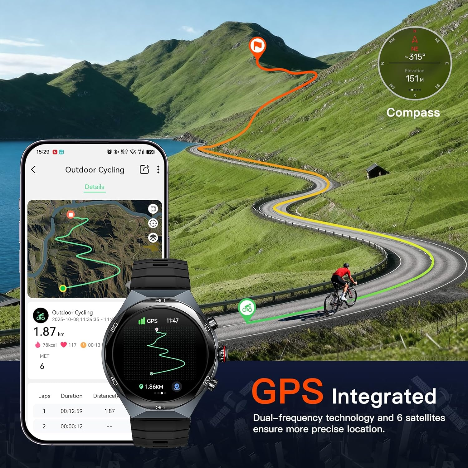 Kieslect AI Smart Watch 1.46" AOD Display GPS Watch Bluetooth Calls Zero-Delay Smart Watches for Men Video Watch Face 14-Day Battery 5ATM Waterproof, 180+ Sports Modes （Elite2） image number 2