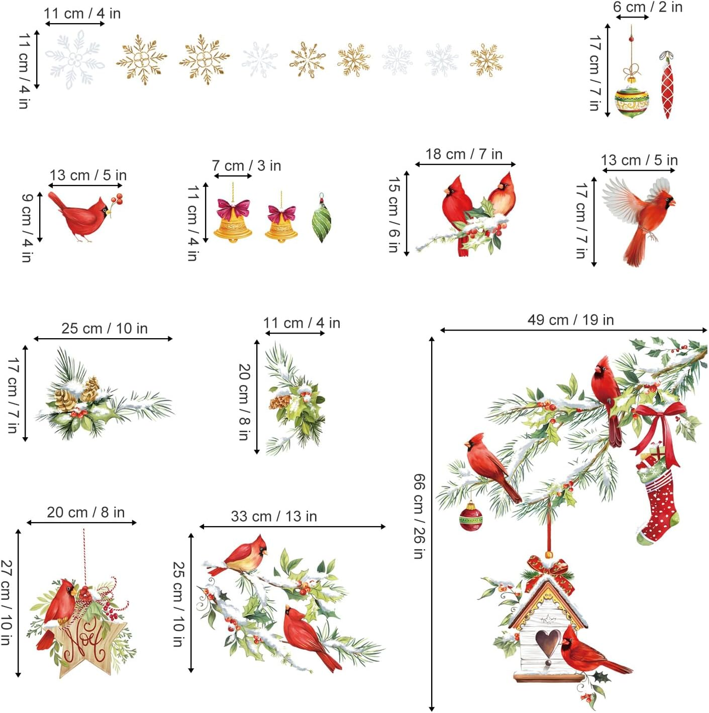 Wondever Red Birds Tree Branch Window Clings Cardinal Glass Sticker Decal anti Collision Double-Side Static Window Decals for Home Glass image number 2