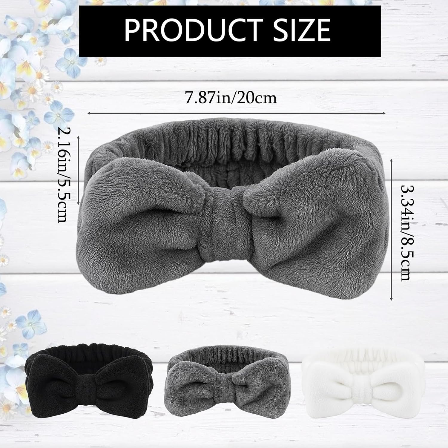 Spa Headband, 3 Pack Soft Skincare Headbands for Women, Makeup Headband for Washing Face, Facial Headband for Yoga, Spa and Travel, Grey Black White image number 5
