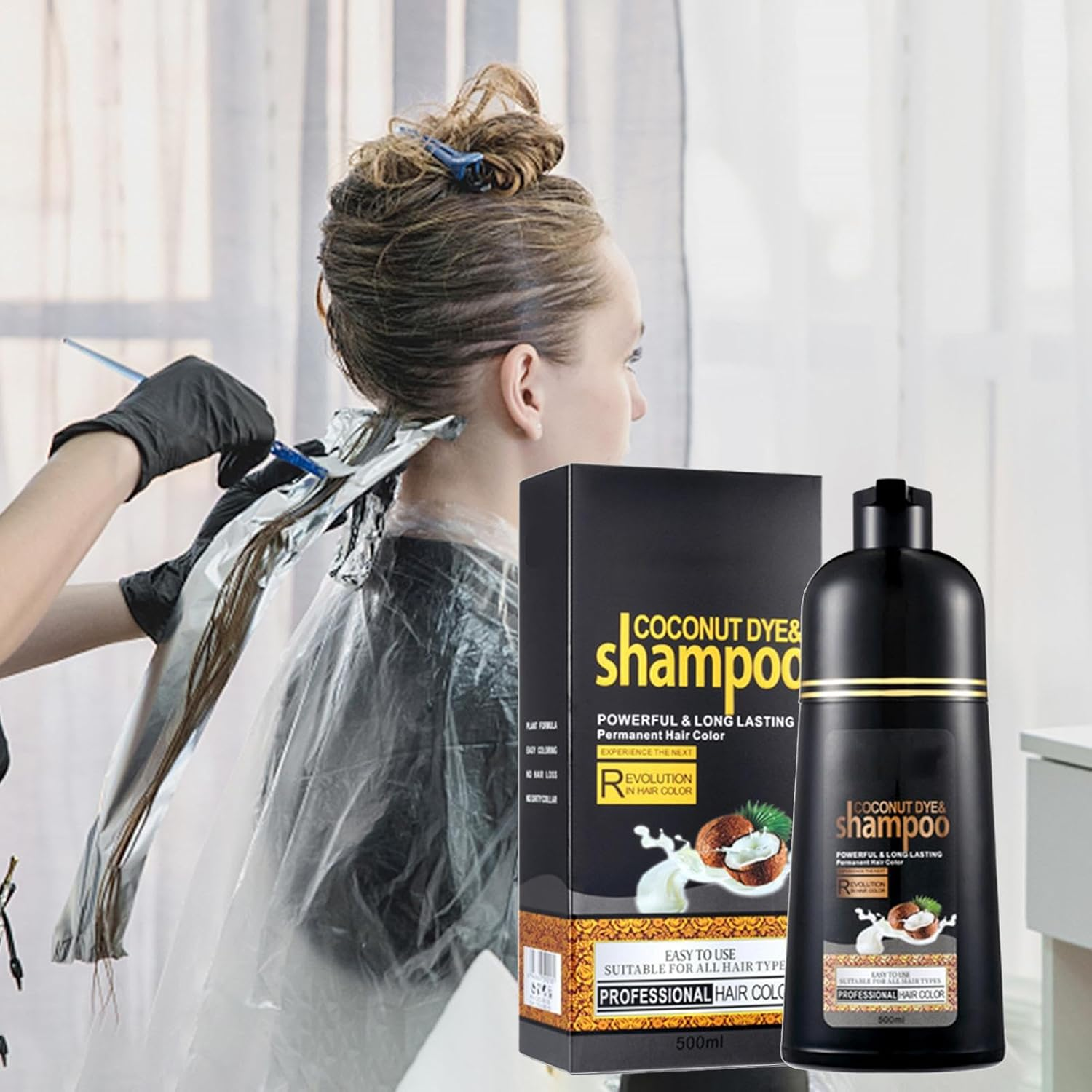 Instant Black Hair Dye Shampoo, 500Ml Plant Natural Oil Organic Hair Dye, Colour Shampoo - Long Lasting - Black Cororing in Minutes for Men Women, 500Ml