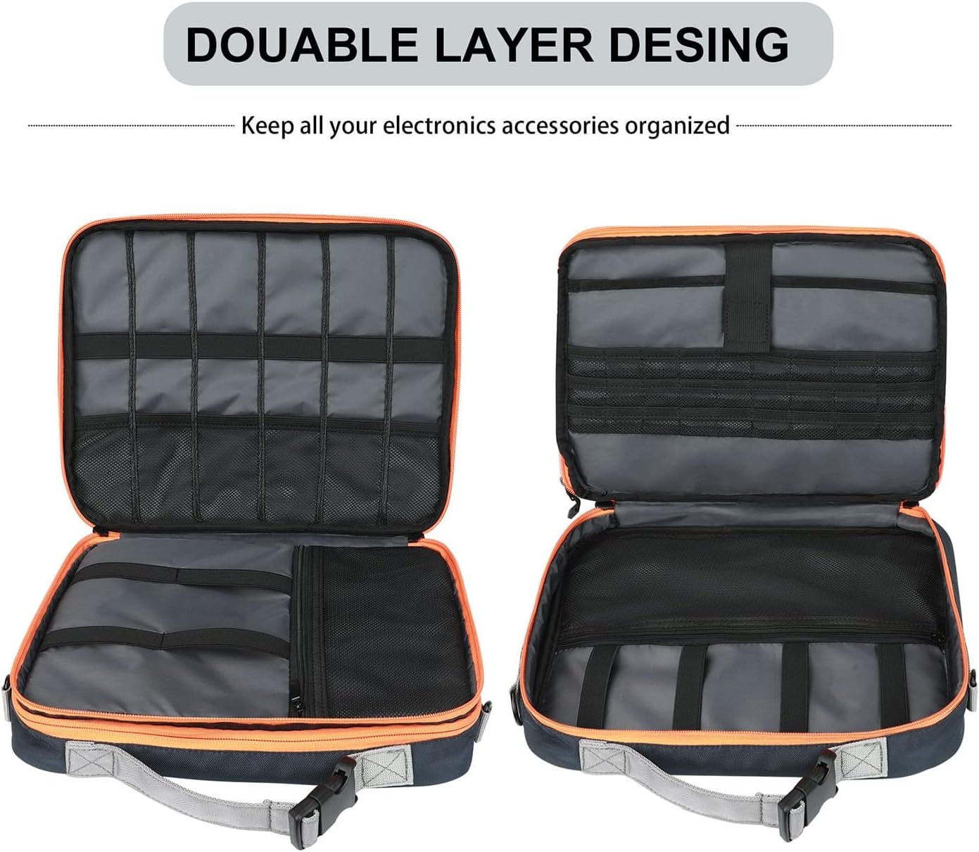 XL Large Travel Electronic Accessories Organizer with Shoulder Strap for 11.6''Laptop,Tablet,Cellphone,Hard Drives,Charger,Switch Console Accessories,Blue image number 1