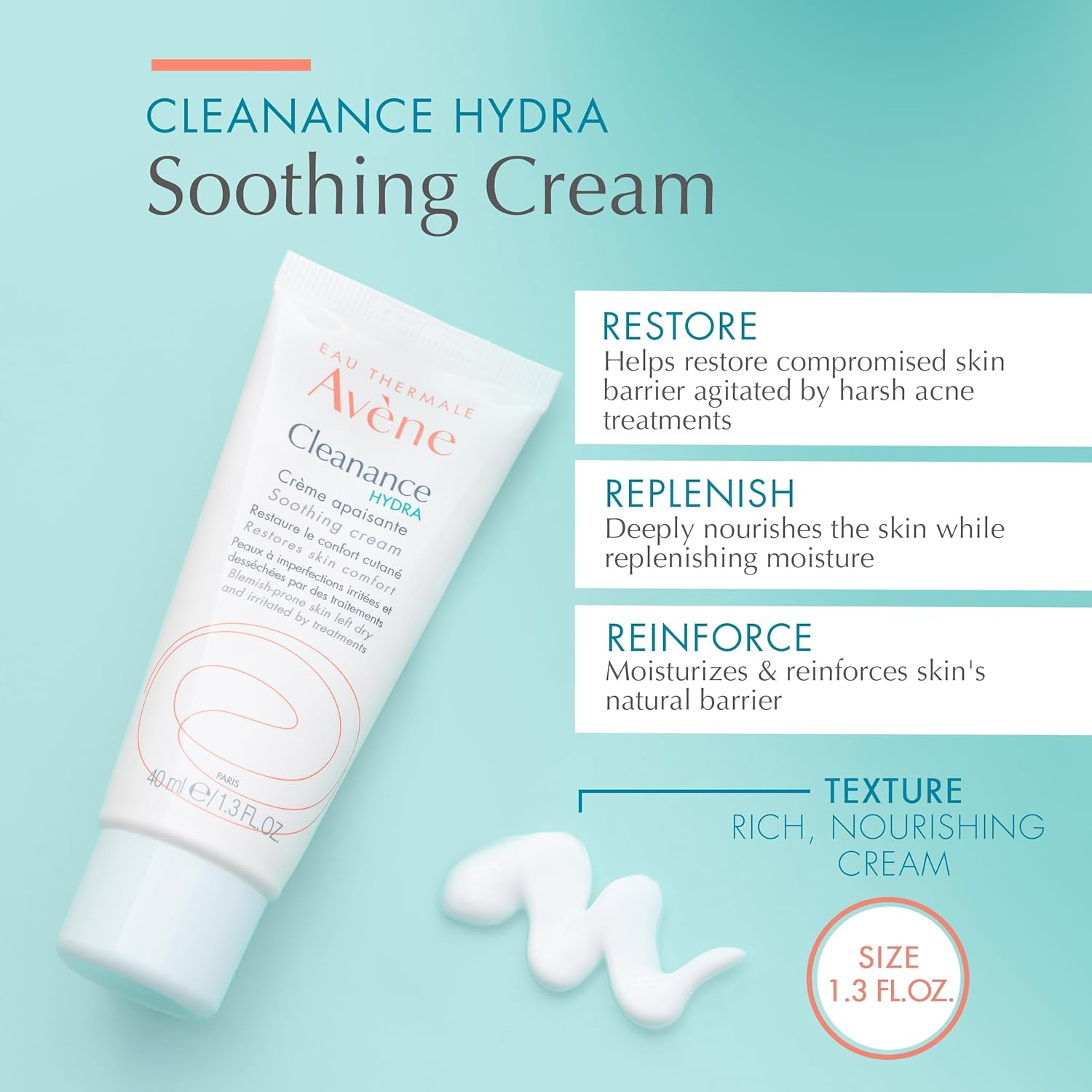 Eau Thermale Avene Cleanance HYDRA Soothing Cream, Rich Moisturizer, Adjunctive Care for Drying Acne Treatments, 1.3 Oz. image number 2