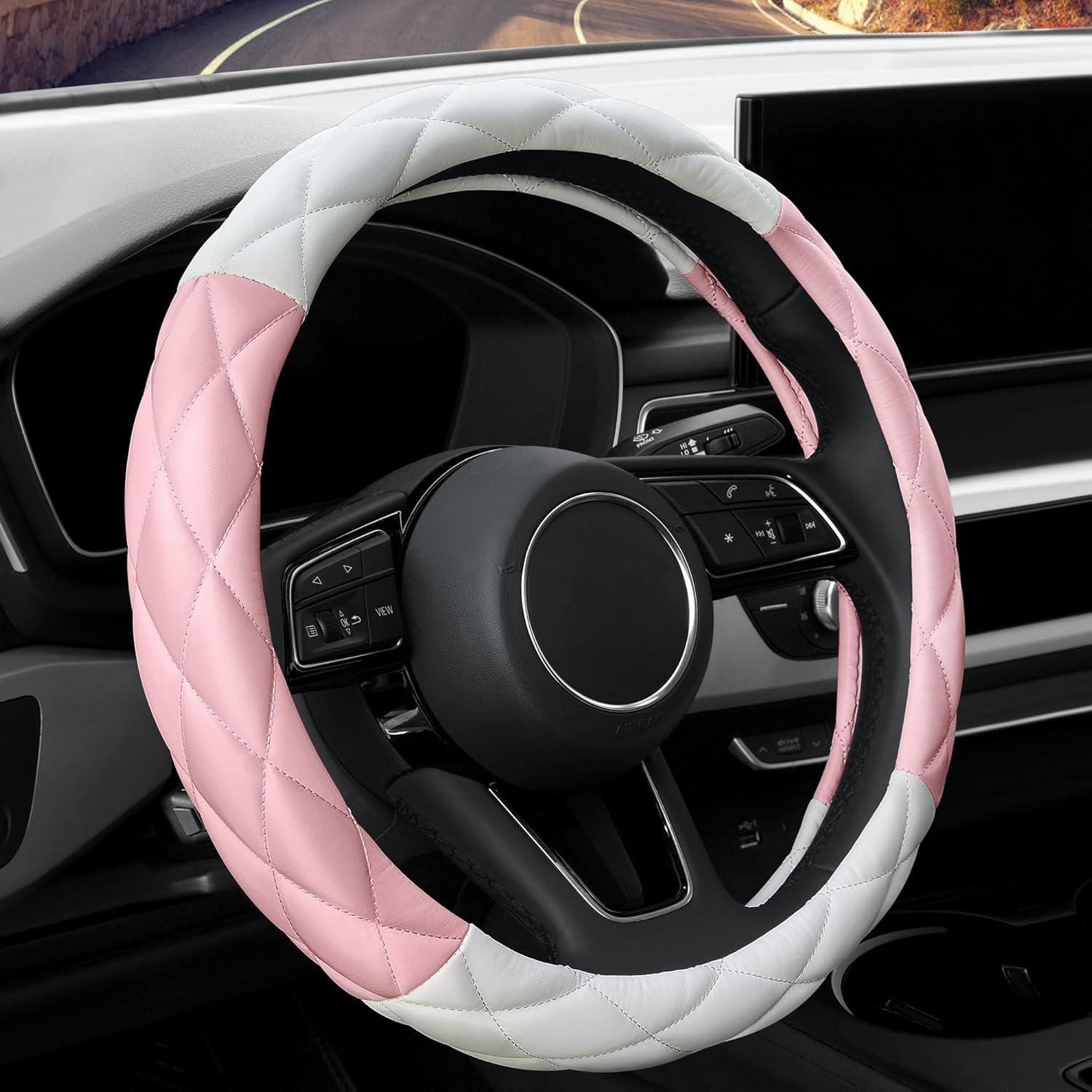 Soft Microfiber Leather Anti-Slip Car Steering Wheel Cover, Universal Fit 15 Inch for Women Girls, Fit Vehicles, Sedans, SUVS, Vans, Trucks - Black