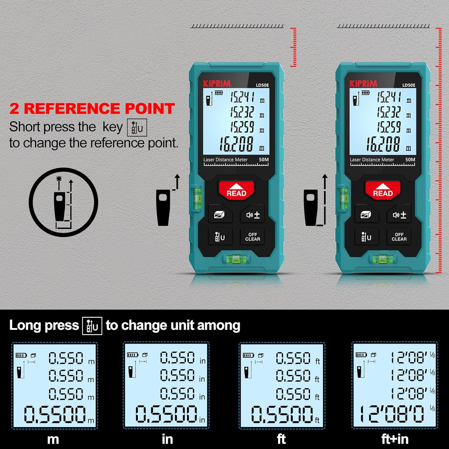 Kiprim Laser Distance Meter LD50E 50M,Ld70E 70M,Ld100E 100M,Ld120E 120M image number 4