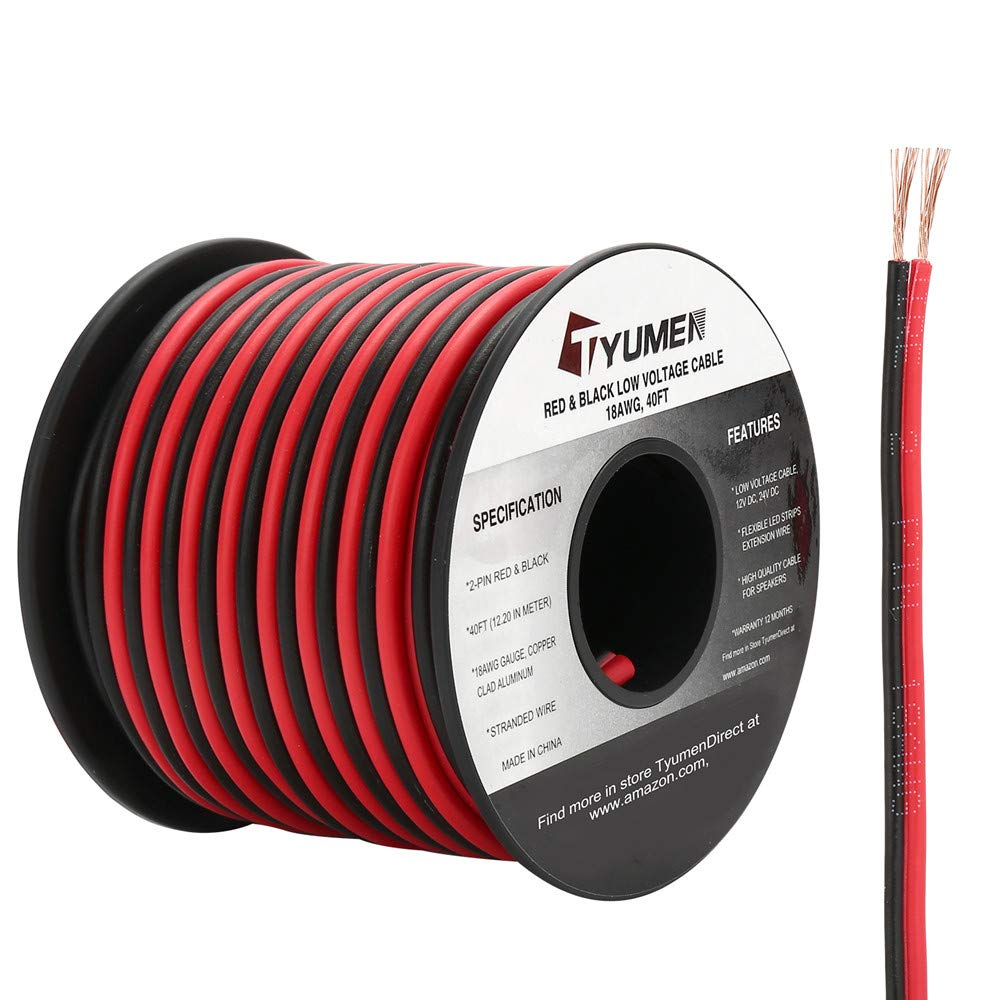 TYUMEN 40FT 18 Gauge 2Pin 2 Color Red Black Cable Hookup Electrical Wire LED Strips Extension Wire 12V/24V DC Cable 18AWG Flexible Wire Extension Cord for LED Ribbon Lamp Tape Lighting image number 3