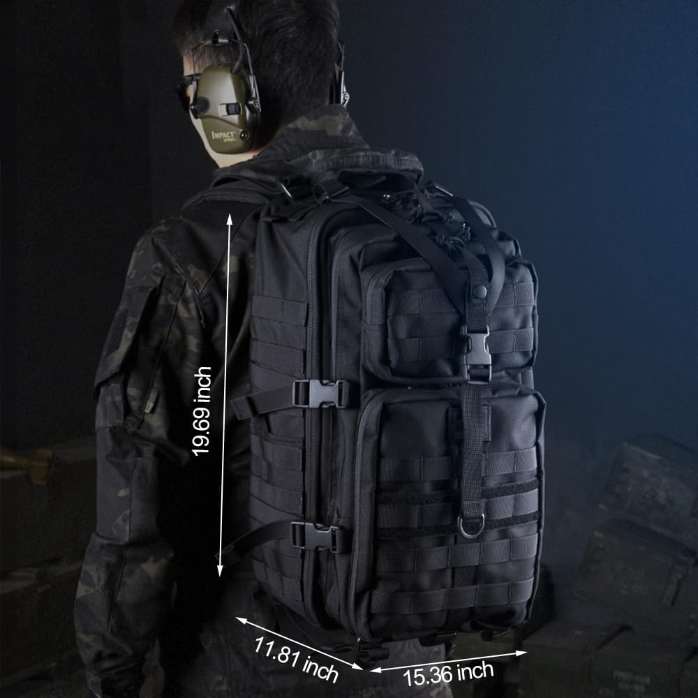 EMDMAK Military Tactical Backpack, Large Military Pack Army 3 Day Assault Pack Molle Bag Rucksack - Black image number 6