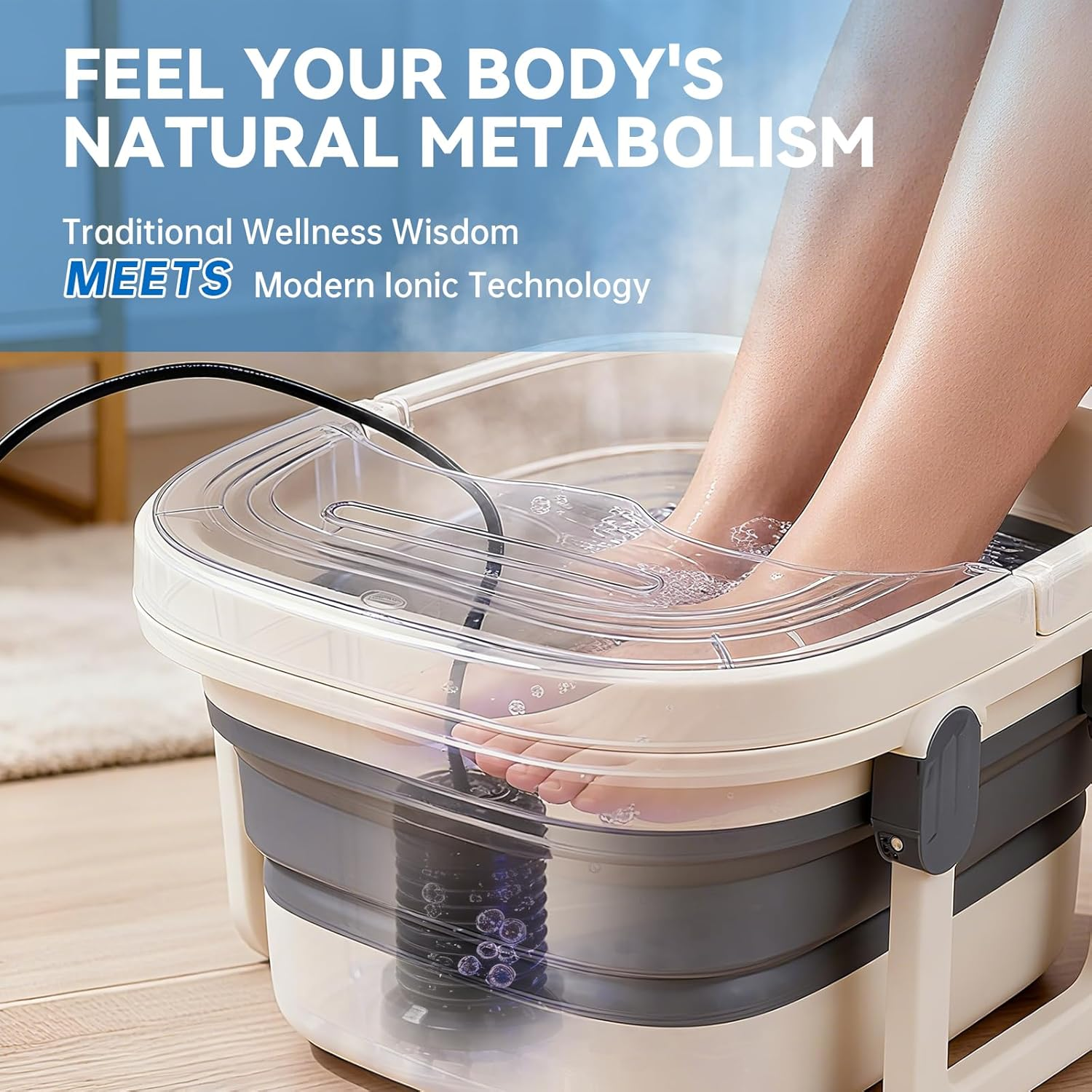 Bluetooth Ionic Foot Bath Detox Machine for Home Spa Use, with App Control, Foldable Soaking Tub, 2 Ion Arrays, 100 Basin Liners, Timer for Natural Body Detoxification image number 6