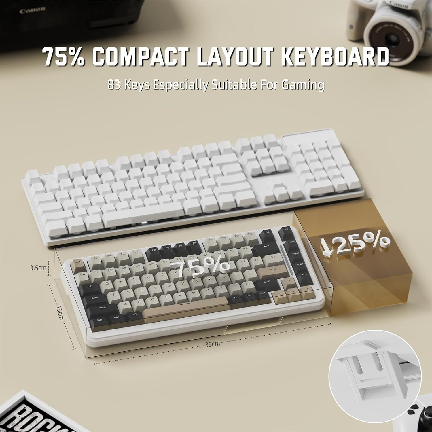 Lexonelec X Attack Shark M86 Pro Wireless Mechanical Keyboard, Tri Mode-Bt/2.4G/Wired, 4000Mah, Hot-Swappable Linear Switch, PBT Keycap, QWERTY, RGB Backlit Gaming Keyboard with Coiled Cable(White) image number 4