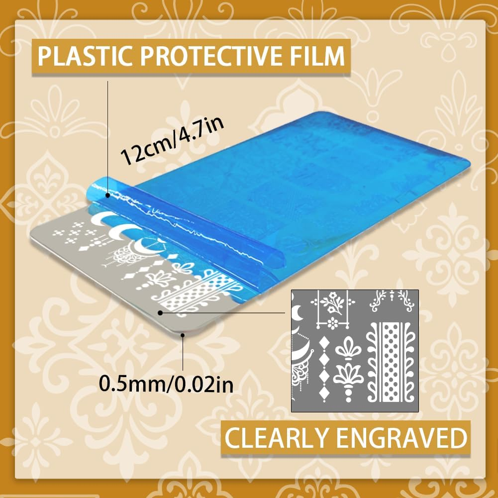 PH Pandahall 3 Pieces Vintage Decoration Pattern Nail Stamping Plate Vintage Picture Frame Flower Print Art Template Stainless Steel Nail Picture Plate Set for Women DIY Print Decoration 12 X 6 Cm image number 6