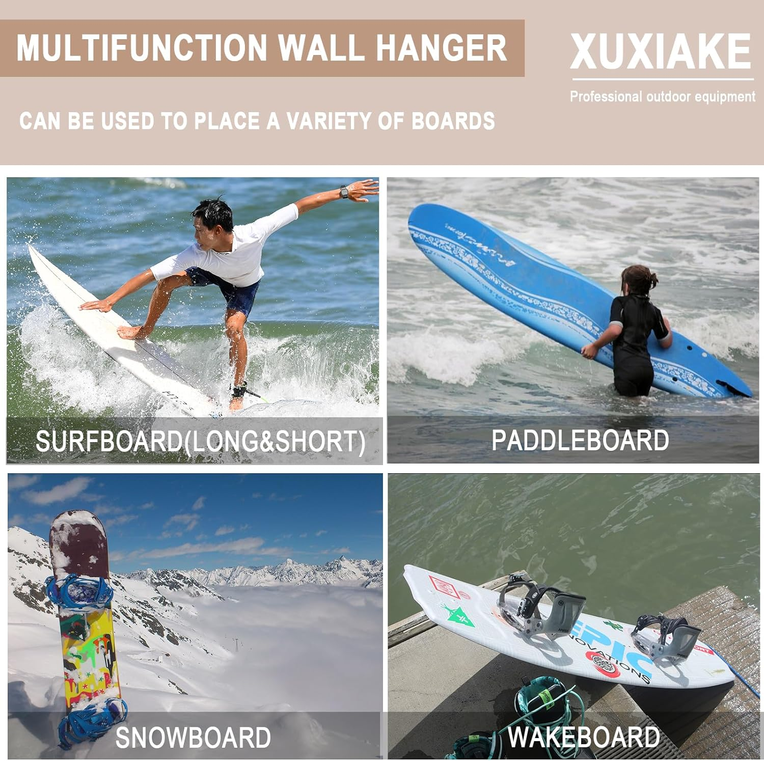 Surfboard Wall Mount Wooden Surf Board Wall Racks for Storage and Display Your Surfboards/Skimboards/Skateboards