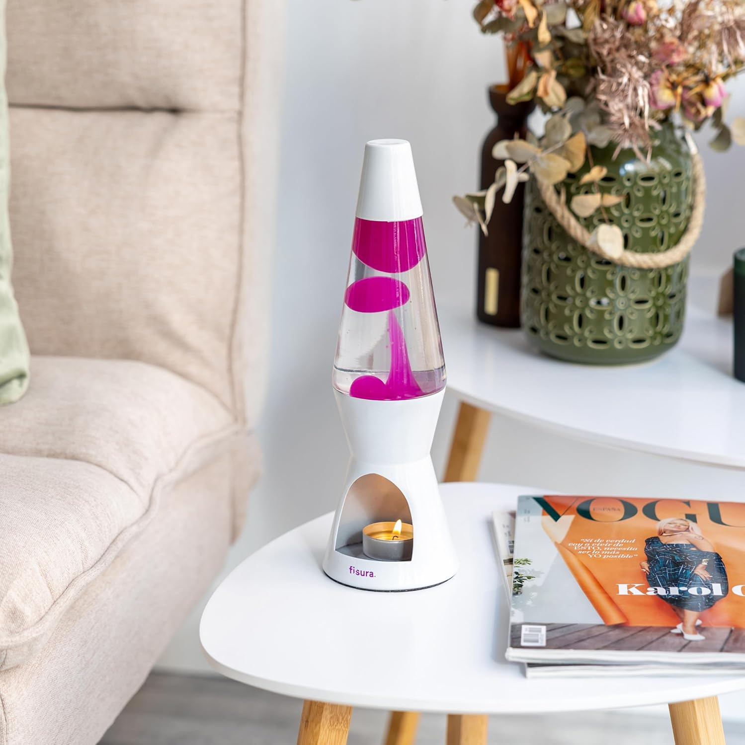 FISURA Lava Lamp with Candle - No Electricity Required, Pink and White, Environmentally Friendly. Original Gift, 29 Cm X 8.5 Cm (Candle Not Included) image number 5