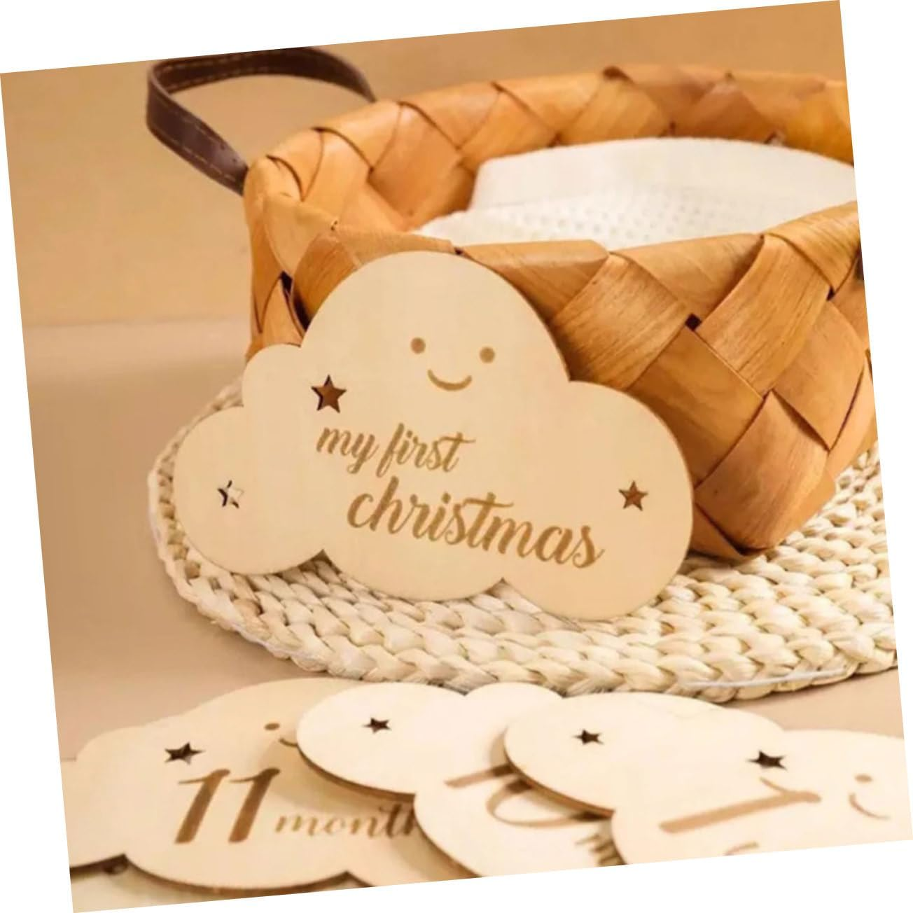 Cloud Shaped Monthly Photo Discs Double Sided Announcement Markers for Newborn Photography for Milestone Capture and Nursery Decor image number 3