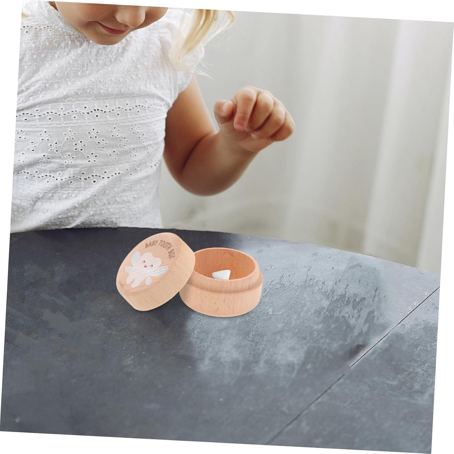 Wooden Tooth Keepsake Box Baby Tooth Storage Container for Boys and Girls 2Pcs Set round Solid Wood Baby Shower image number 5