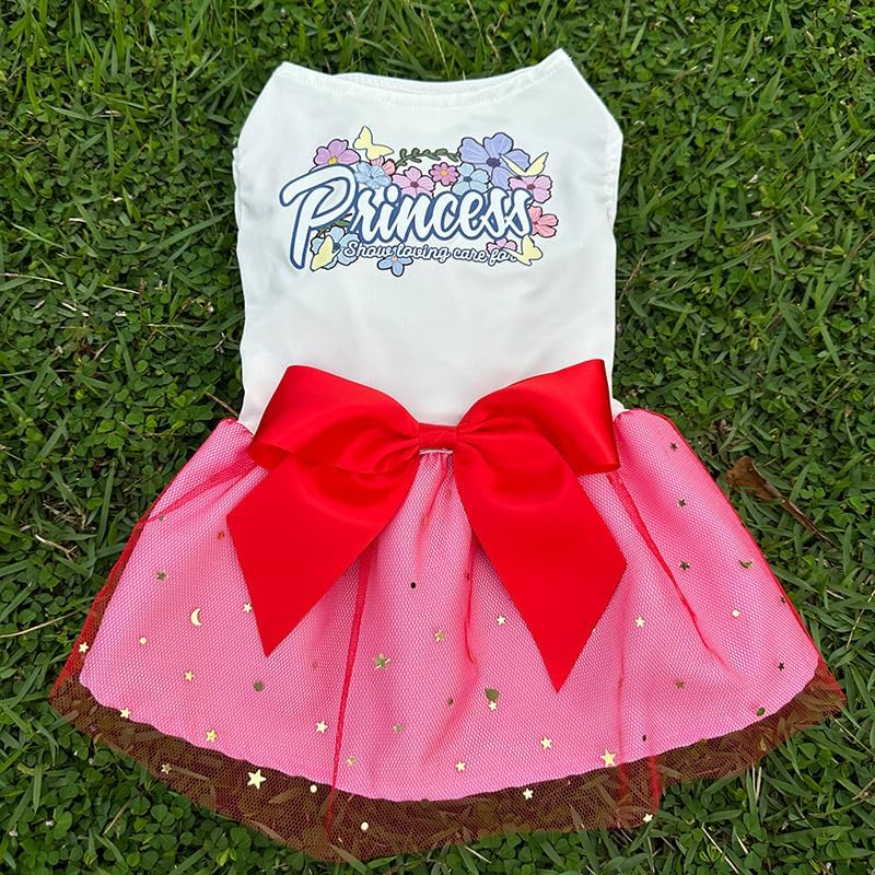 Birthday Dog Tulle Dress - Dog Clothes Holiday Festival Dogdresses Puppy Party Costumes Doggie Shirts Cat Outfits (Pink, L) image number 1