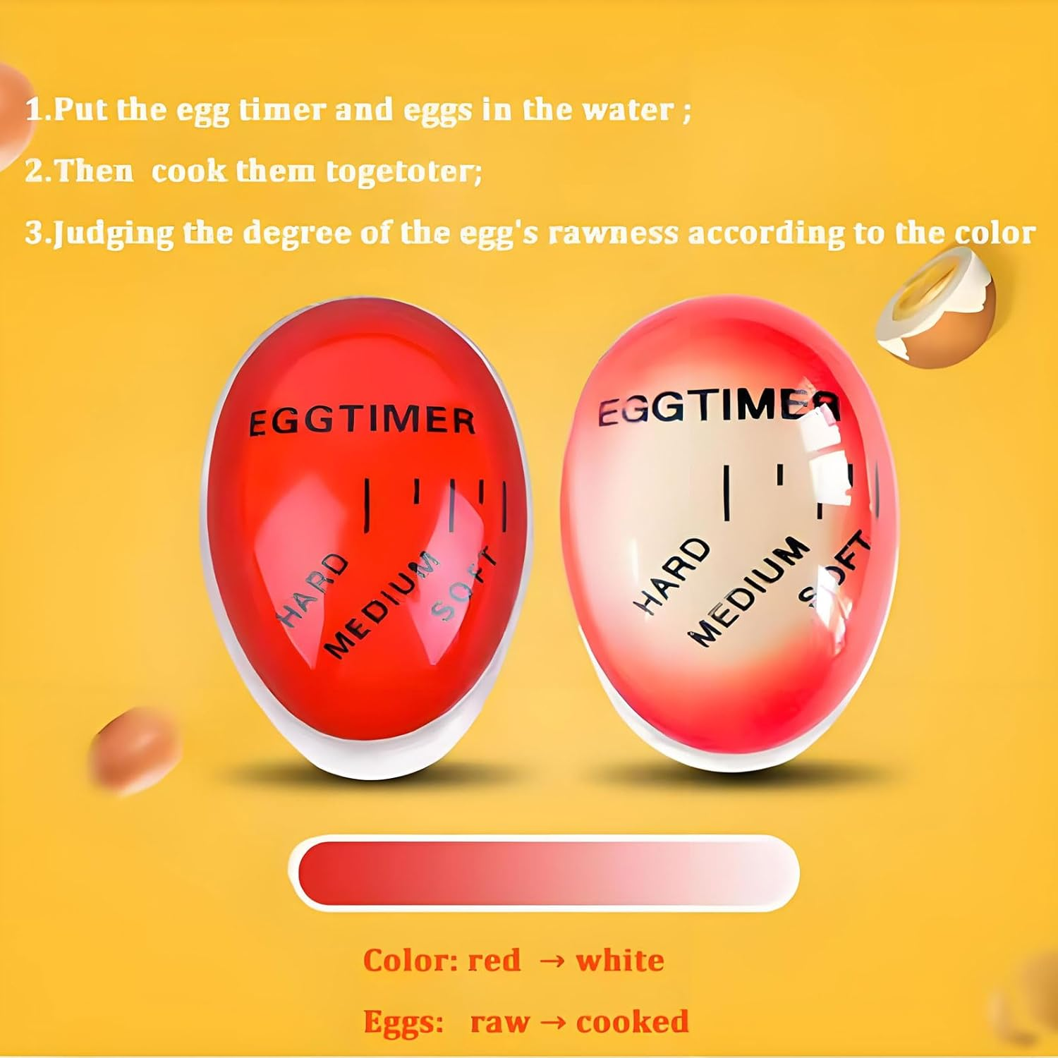 MYTOAU 3Pcs Egg Timer Resin Kitchen Timer,Egg Color Changing Timer,Visual Time Hard Boiled Egg Timers Change in Color Estimates Degree of Doneness inside the Egg image number 1