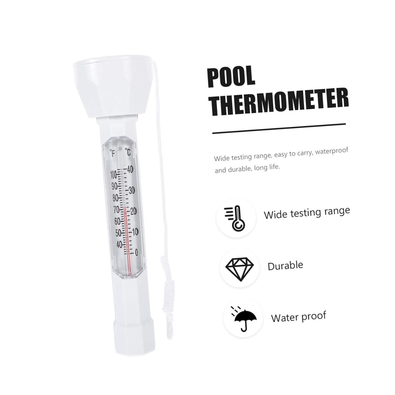 TEHAUX Pool Floating Thermometer with String Water Temperature Measuring Tool for Swimming Pools Baths Spas Safe Smooth Surface Lightweight and Easy to Carry
