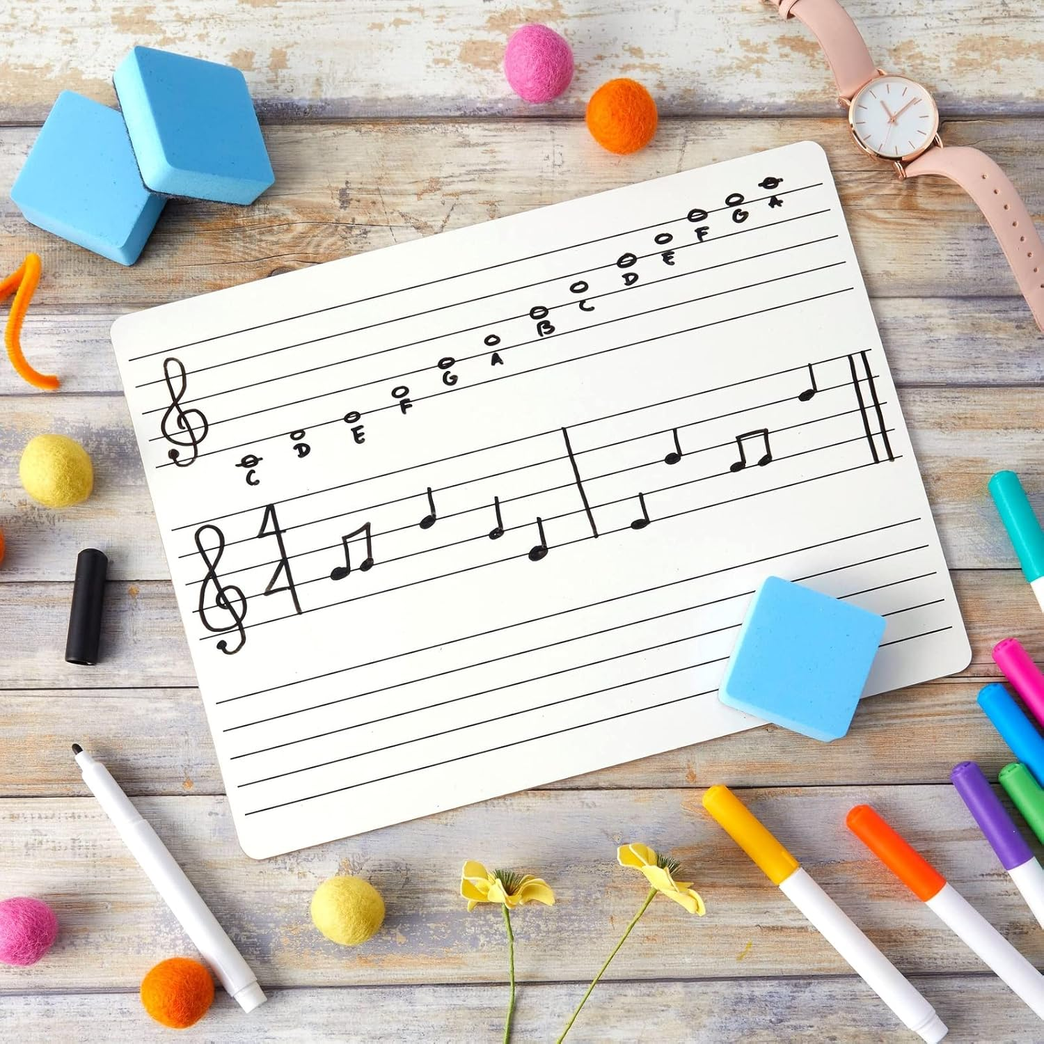 12 Pack Music Staff Graph Whiteboard 9 X 12, Dry Erase Double-Sided Lap Board with 12 Erasers for Students, Classroom Supplies (24 Piece Set) image number 1