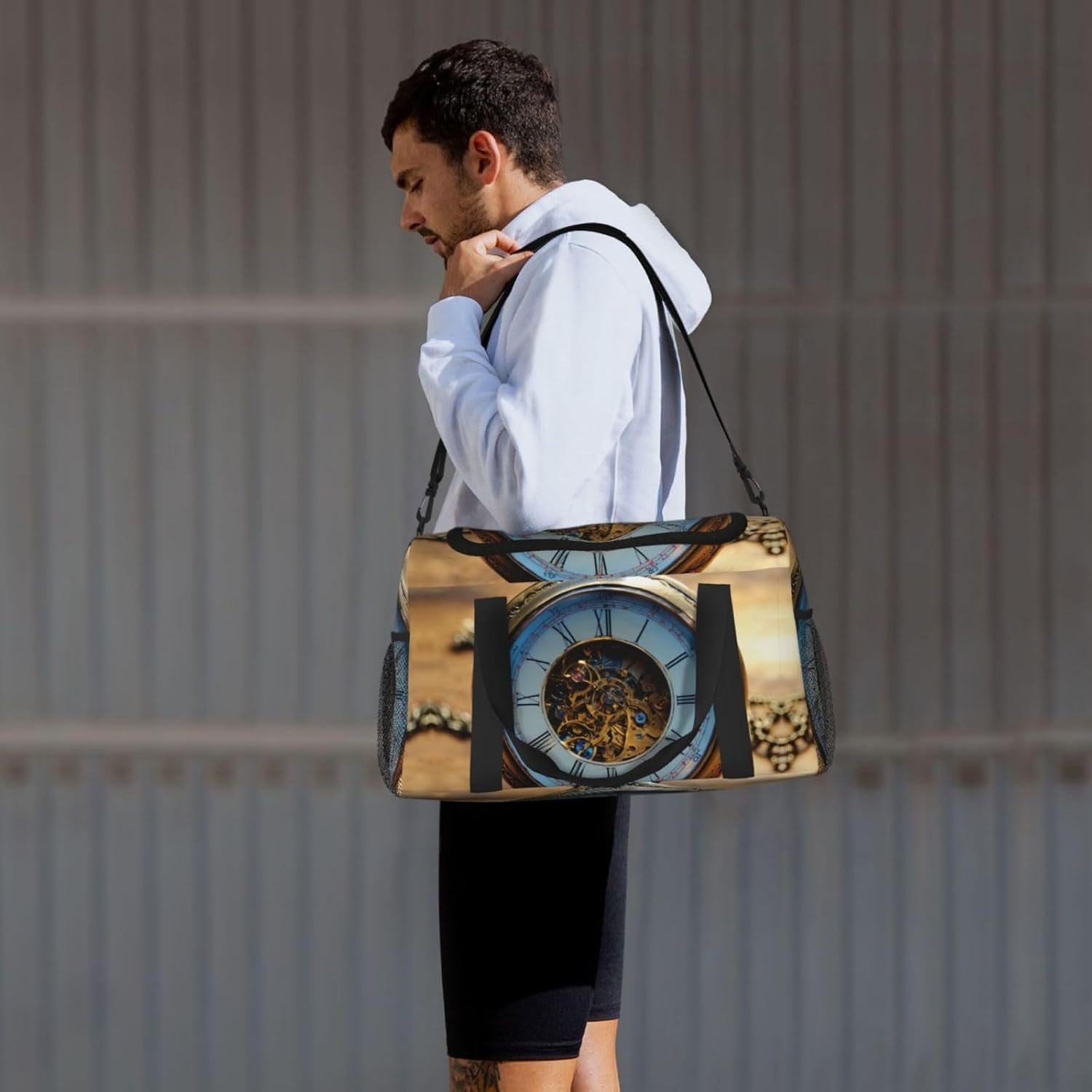 Gears Clock Bronze Century Print Functional Travel Tote Ample Space Travel Bag Foldable Carry on Tote for Weekender image number 4