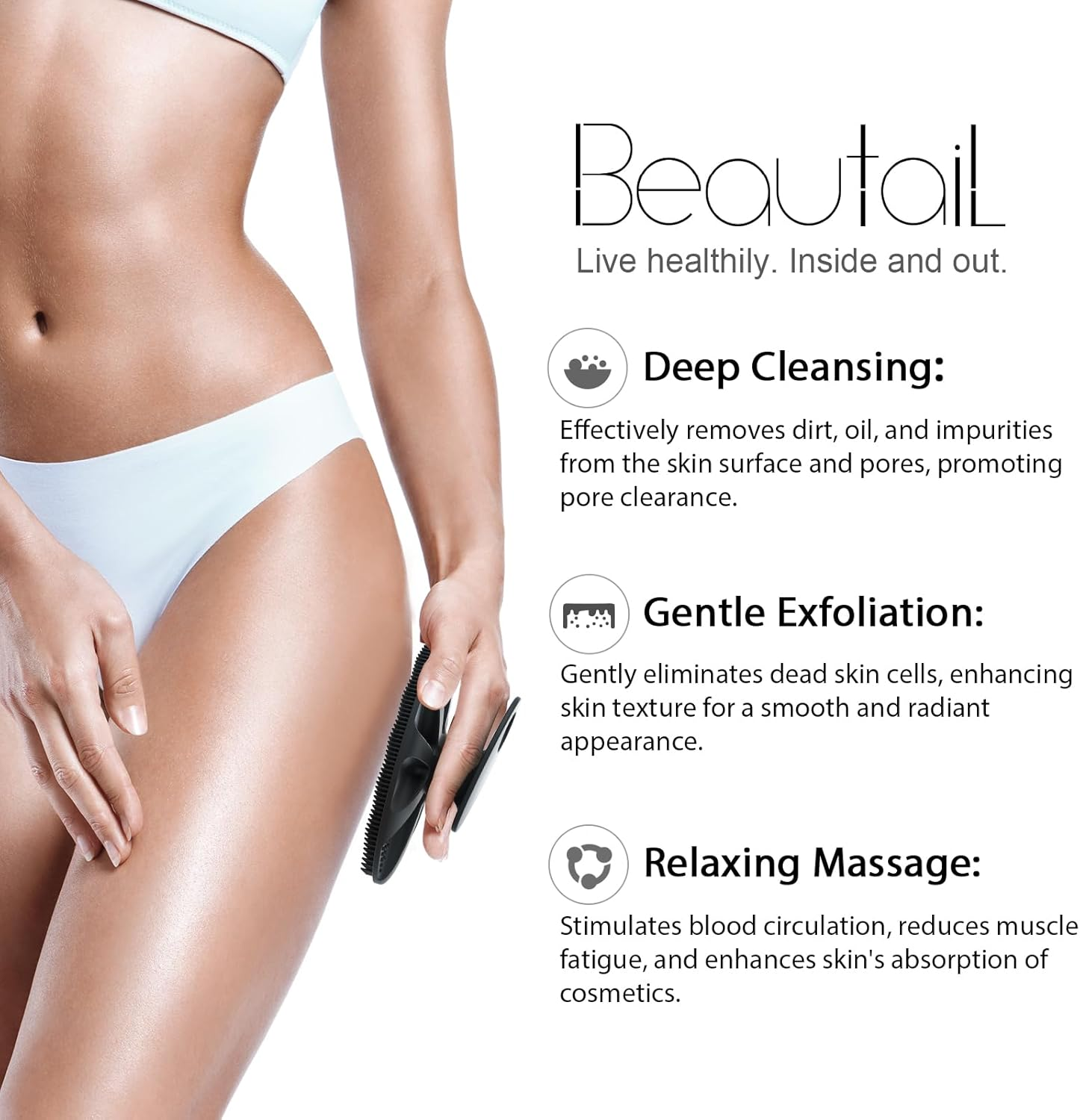 Silicone Body Scrubber 2 Pack, Shower Bath Wash Brush Gentle Exfoliating Scrub Cleansing Loofah for Women Men Baby Sensitive Skin, Easy to Clean, Lather Nicely, More Hygienic, Black+Cyan - Black image number 6