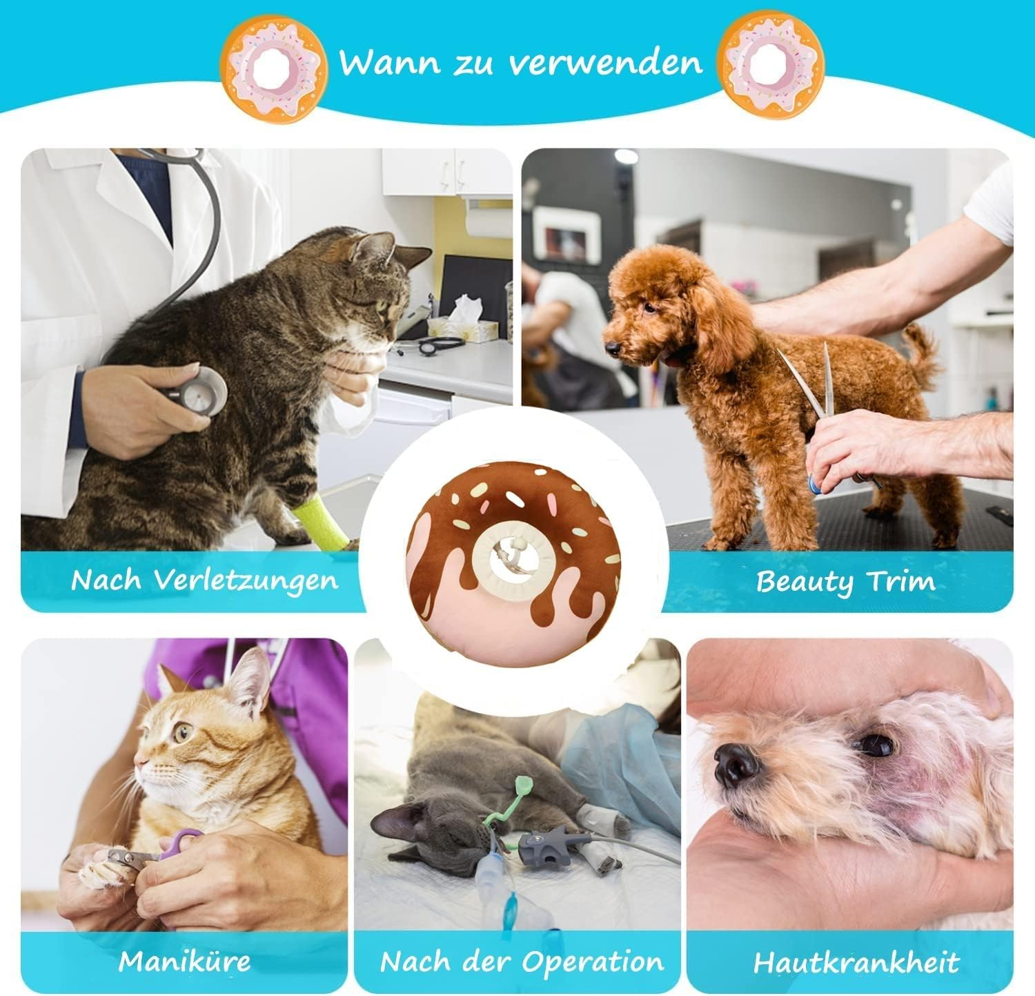 Voarge Cat Collar, Soft Soft Cat Protective Collar, Adjustable Cat Recovery Collar, anti Bite Safety Adjustable Protective Collar, for Pets Cats Puppies (M)