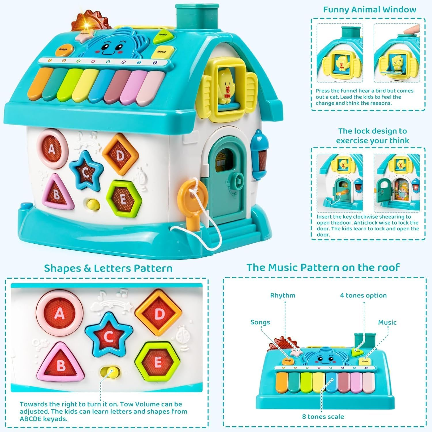 Baby Toys for 1 2 3 Year Old, Toddler Toys Age 1-2, 6-In-1 Montessori Toys with Sound/Lights/Music/Clock/Telephone/Car, Early Educational Birthday for Girl and Boy image number 1