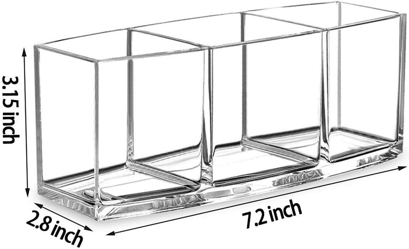 Geiwogwc Clear Acrylic Makeup Brush Holder Organizer, 3-Slot Brush & Cosmetic Storage Case, Display Stand for Eyeliners, Eyebrow Pencils, Lipsticks &ndash; Space-Saving Desktop Organizer image number 2
