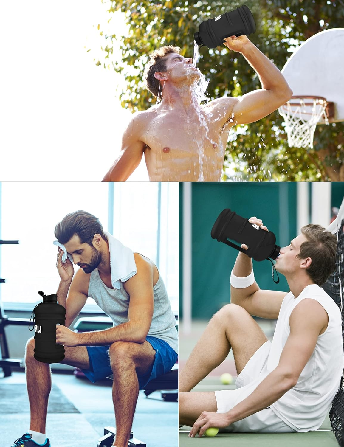 Half Gallon Water Bottle 2.2L Bottles with Handle Flip Cap 100% Leak Proof BPA Free Reusable Durable Big Gym Jug for Camping Sports Workouts Hiking Outdoors 2.2Litre (Matte Black) image number 2