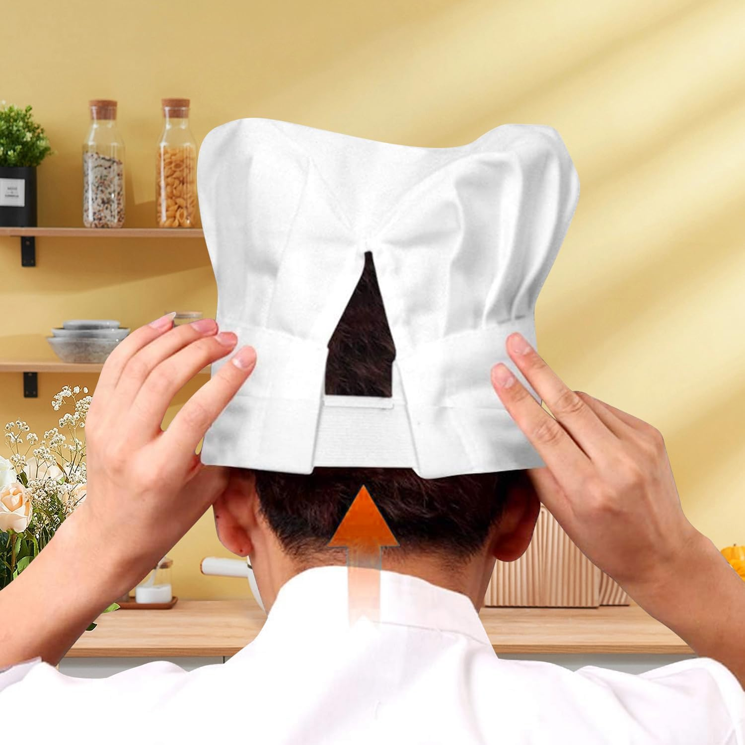 Chef Hat, 2PCS Adult Premium Adjustable Elastic Baker Kitchen Cooking Chef Cap Bakery Hats for Cooking, Baking, Pizza Part - Black+Black image number 4