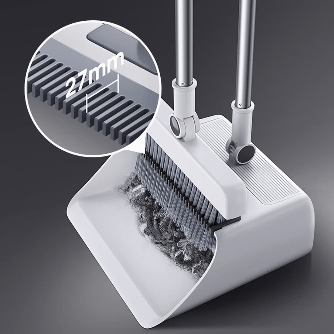 Broom and Dustpan Set for Home, Long Handle 180&deg; Rotating Broom and Dustpan Combo with Teeth, Foldable Upright Standing Dust Pan and Broom for Room, Kitchen, Office Floor Cleaning image number 3