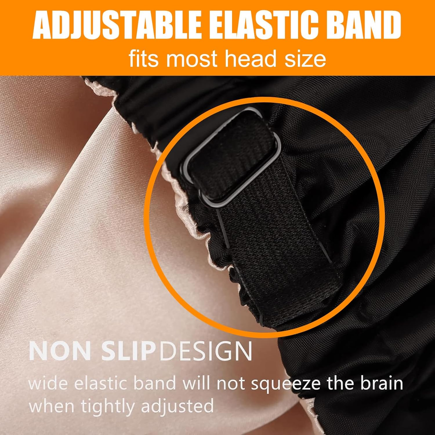 Shower Cap 1 Black Adjustable One-Size Cap with Waterproof Design. This Adjustable Shower Cap Fits Long Hair, Braids, Curly Hair&mdash;Suitable for Women, Men. Reusable, Practical for Daily Showers. image number 5