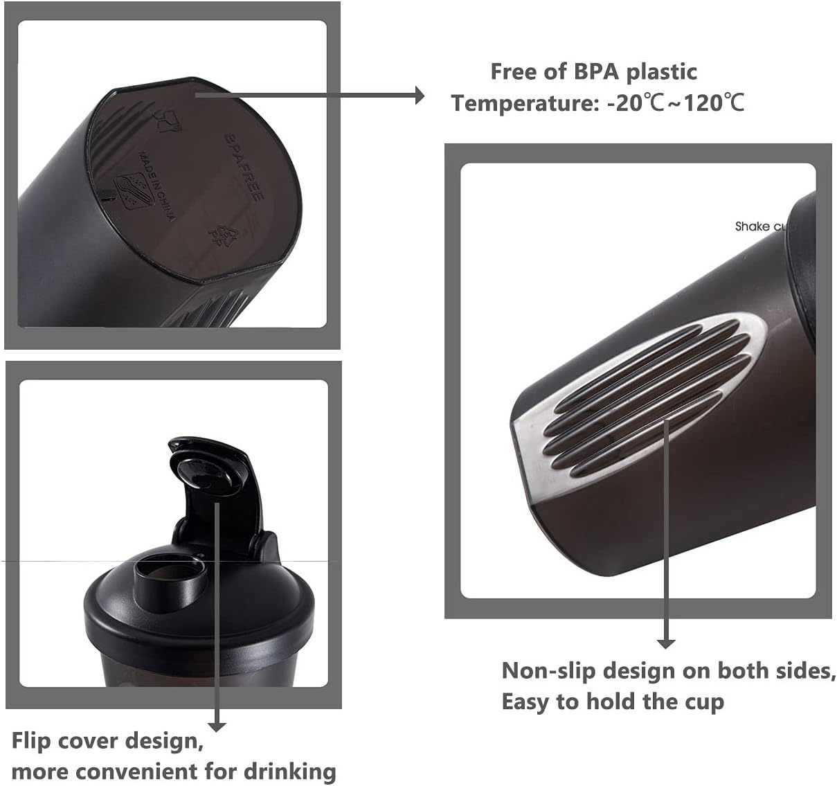 Shaker Bottle Protein Shakes and 16-Ounce/400Ml Shakers Bottles with Whisk Balls,Non-Bpa Plastic(Purple+White(2Pcs)) image number 4