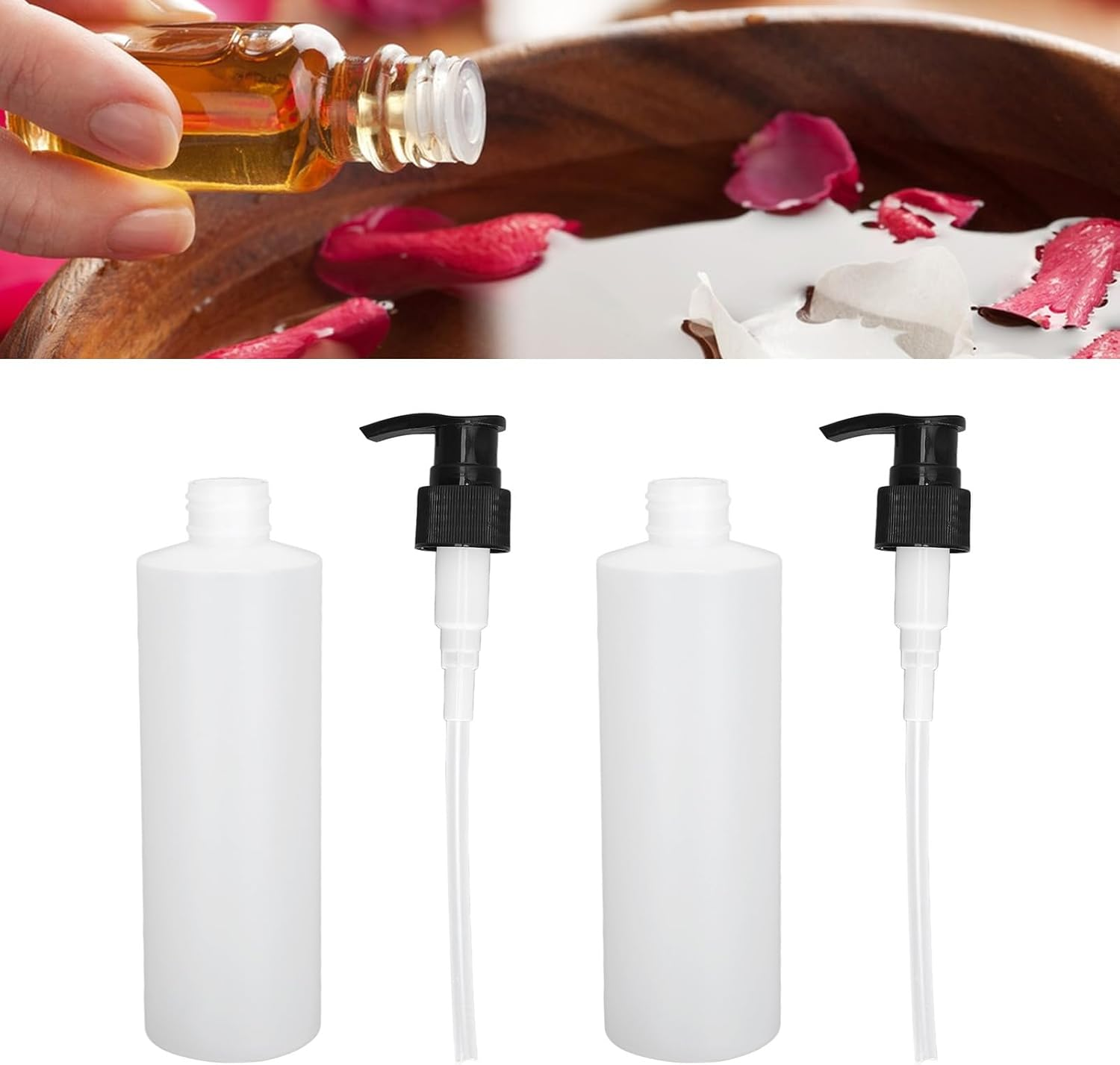 Plastic Pump Bottle Dispenser, 2Pcs 250Ml Refillable Empty Bottle Container with Pump for Massage Essential Oil, Soap, Shampoo, Lotions, Liquid Body Soap, Aromatherapy & More image number 2