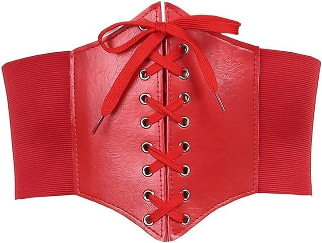Lace Tied Waspie Corset Belt, 1Pc Womens Corset Belt,Pu Leather Wide Elastic Waist Belt Costume Retro Wide Tied Waspie Belt,Lace-Up Cinch Elastic Waist Belt Tied Costume Waspie Waist Belt