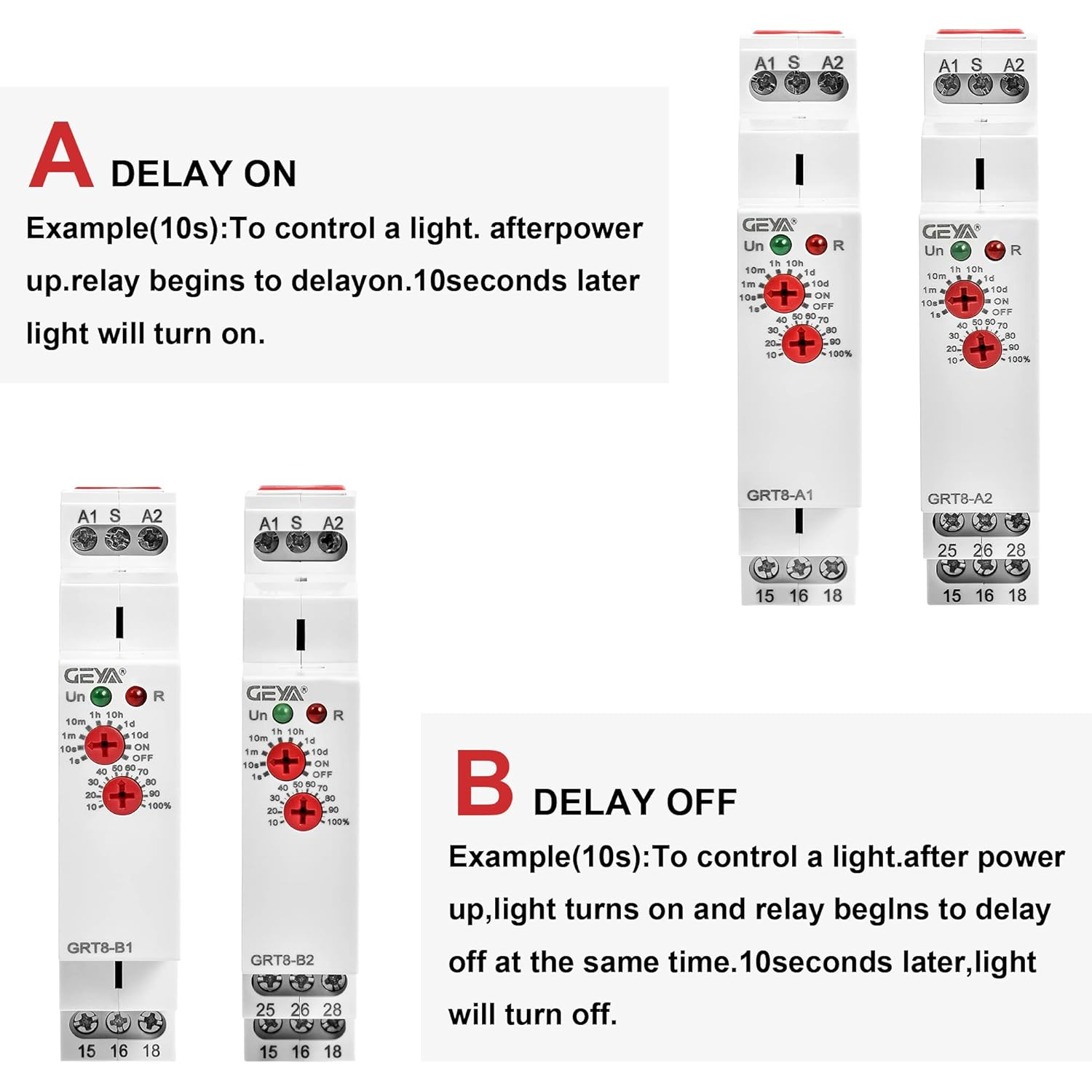 GEYA Delay off Single Function Time Relay 1 Output 16A Electronic Power off Timer Delay Relay(Grt8-B1,Ac230V) image number 2