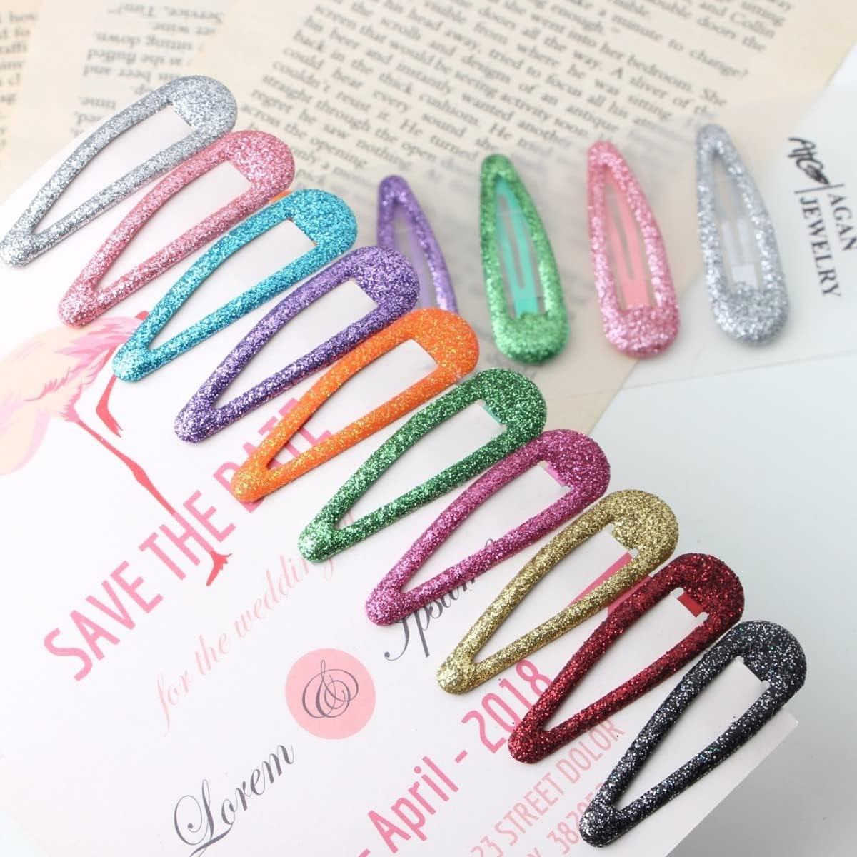 ZEVONDA Glitter Hair Snap Clips - Metal Hair Clips Colorful Glitter Sequin Hair Clips Barrettes Hair Styling Accessories for Toddlers Kids Girls Women, Green *12 - 12 X Rose Red image number 5