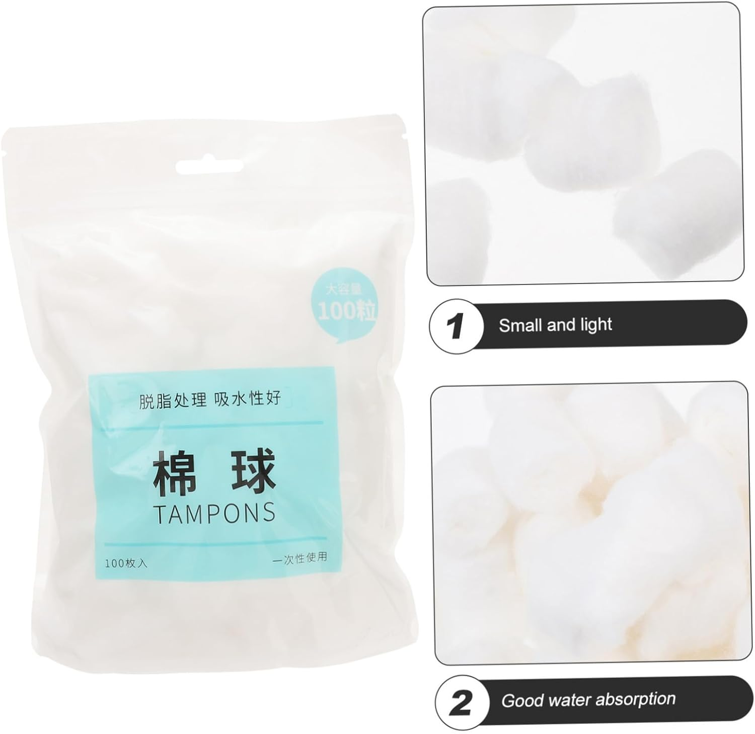 300Pcs Soft Absorbent Cotton Balls for Nail Polish Makeup Removal Pure Cotton Beauty Salon in Resealable Bags Bulk Pack image number 3