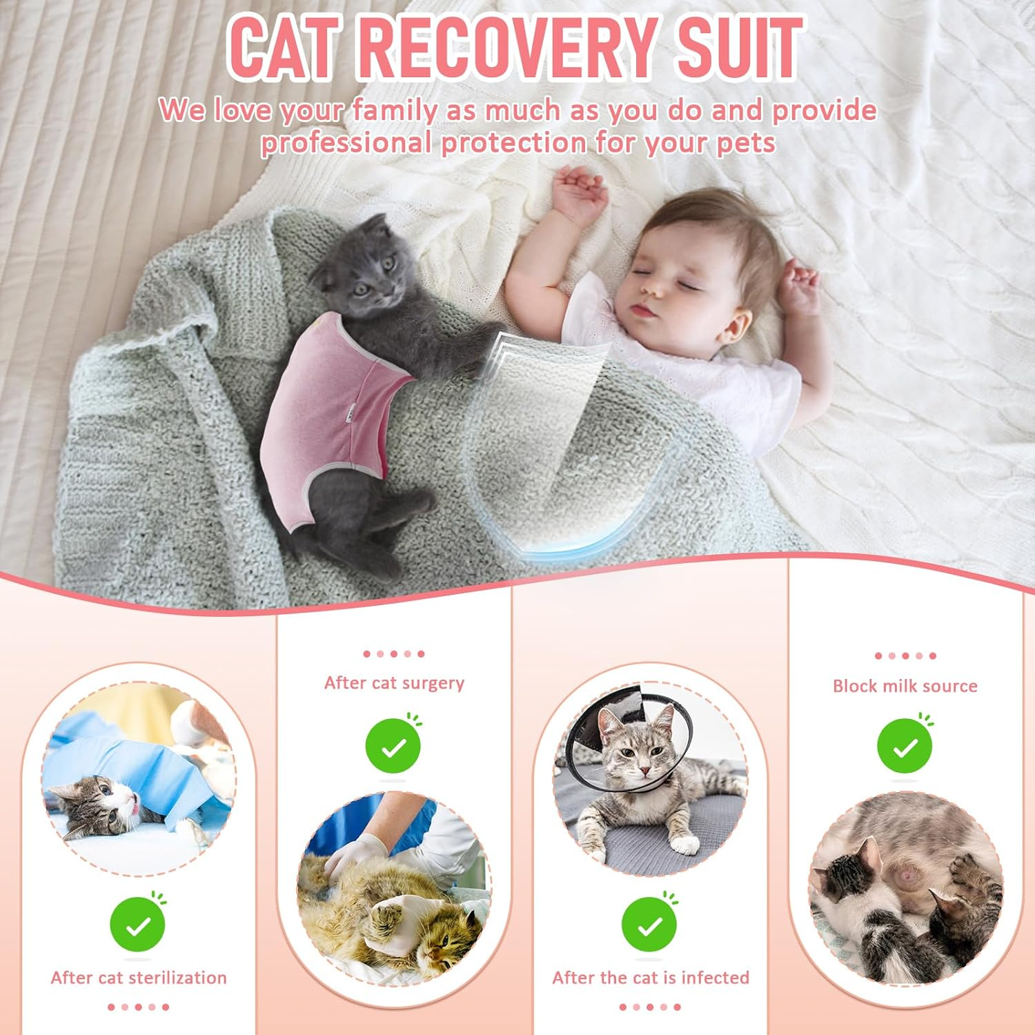 Cat Clothes Cat Surgery Recovery Suit, Cat Post Bodysuit for Medical Spay Abdominal Wounds Skin Diseases Protection, anti Leak Kitten Alternative Weaning Pyjamas Clothing image number 2