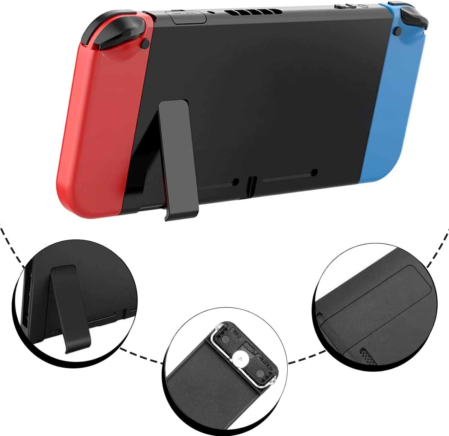 T Tersely 2 Set of Kickstand Back Shell Holder Back Bracket with Thumb Grips for Nintendo Switch, Replacement Kickstand Repair Kit with Screwdriver-2*Black image number 5