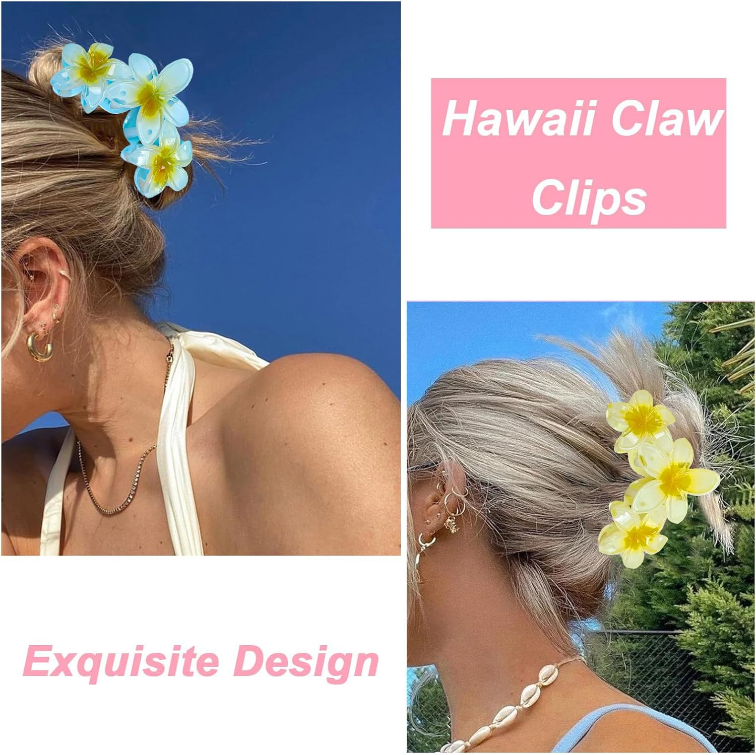 NATOSU 4 Pieces Flower Hair Claws Clips Strong Hold Large Claw Clips for Thick Hair Non-Slip Hair Clips for Women Hawaiian Flower Claw Clips image number 1