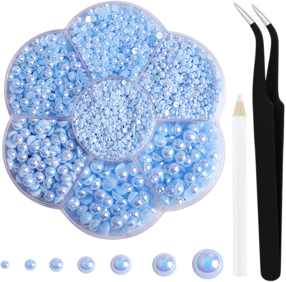 Aodse 6000 Pcs Nail Pearls for Nails Art, AB White Half Pearl for Crafts, Face Eyes Makeup, Charms DIY Crafting Charms Decorations Accessories